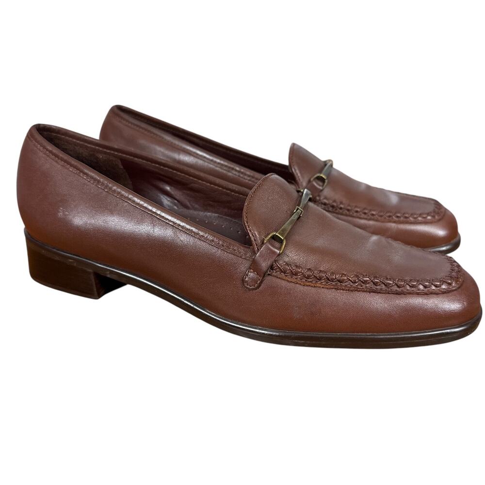 Trotters Womens Brown Leather Loafers Low Block Heels Classic Shoes sz 9.5 N